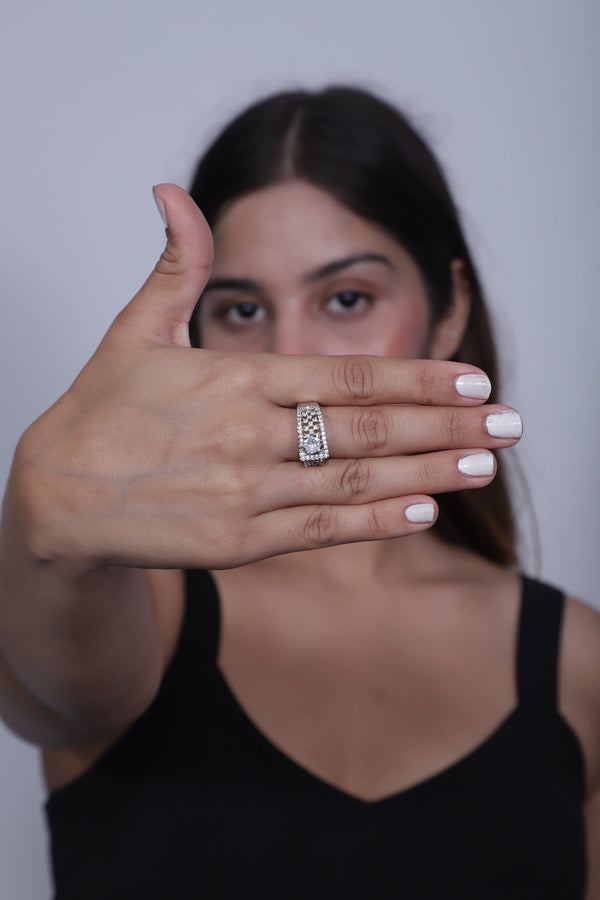 Viora Rhodium-Plated American Diamond Ring