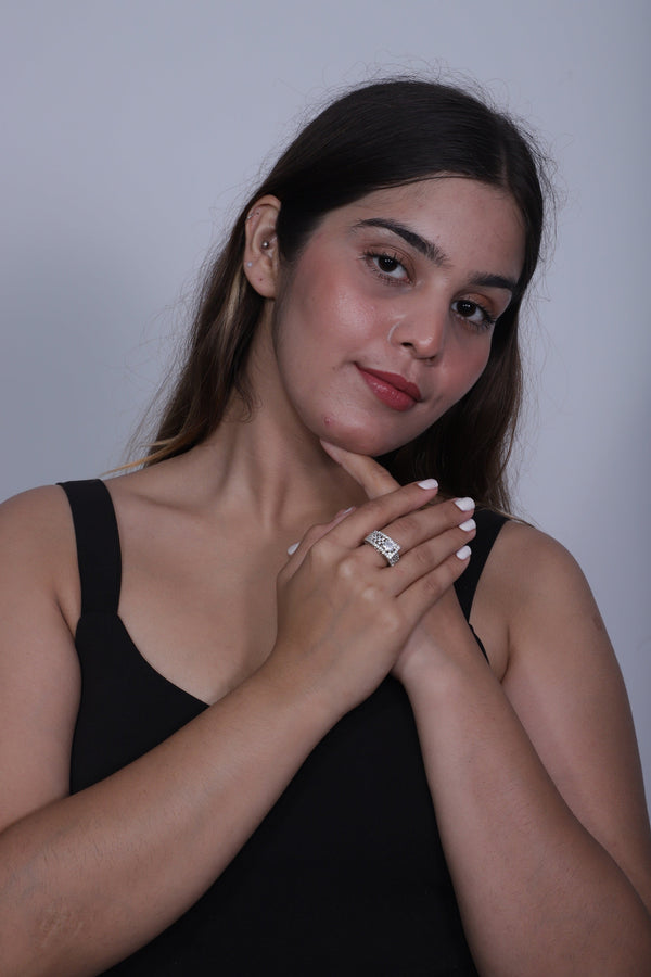 Viora Rhodium-Plated American Diamond Ring