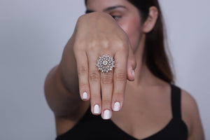 Viora Rhodium-Plated Adjustable Ring with Sparkling American Diamonds