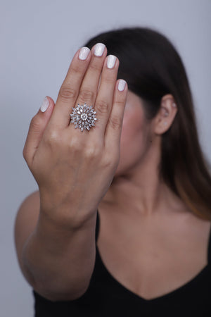 Viora Rhodium-Plated Adjustable Ring with Sparkling American Diamonds