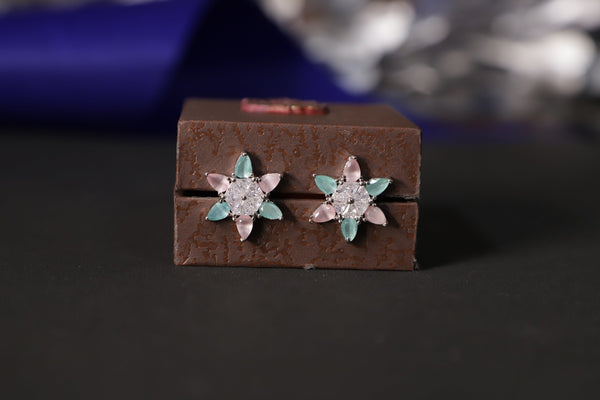 Viora's Mint Pink American Diamond Stone Earrings