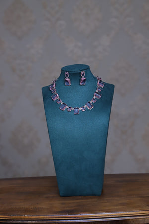 Blush Pink American Diamond Set - Silver Plated