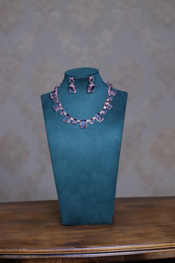 Blush Pink American Diamond Set - Silver Plated