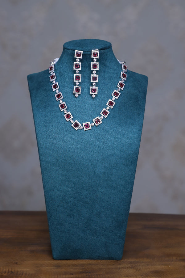 Viora’s Silver Plated Wine Color American Diamond Set