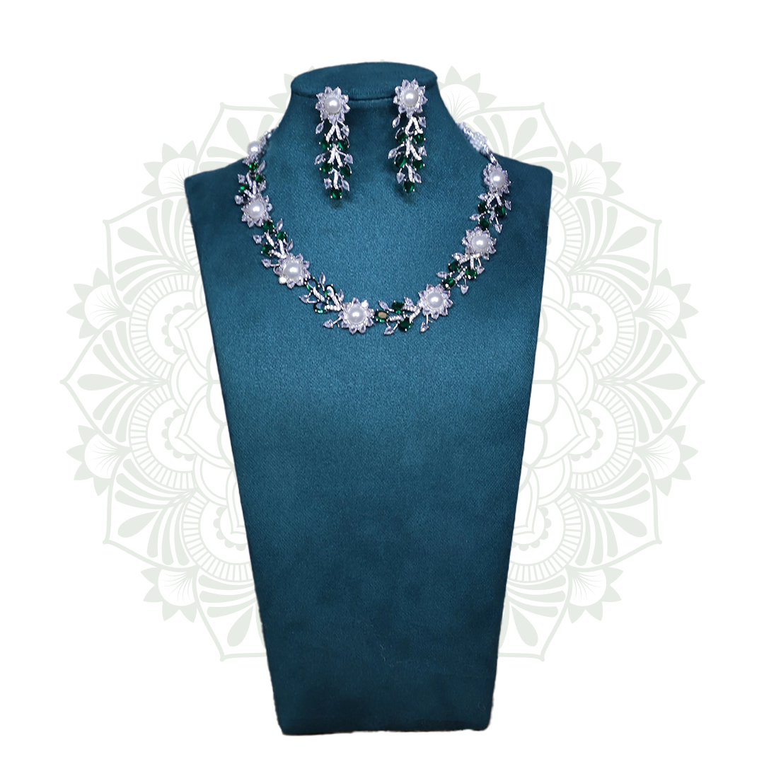 Viora’s Green American Diamond Set with Pearl