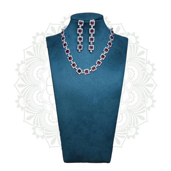 Viora’s Silver Plated Wine Color American Diamond Set